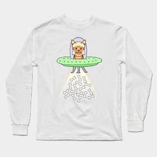 Funny yorkshire terrier dog is flying a ufo Long Sleeve T-Shirt